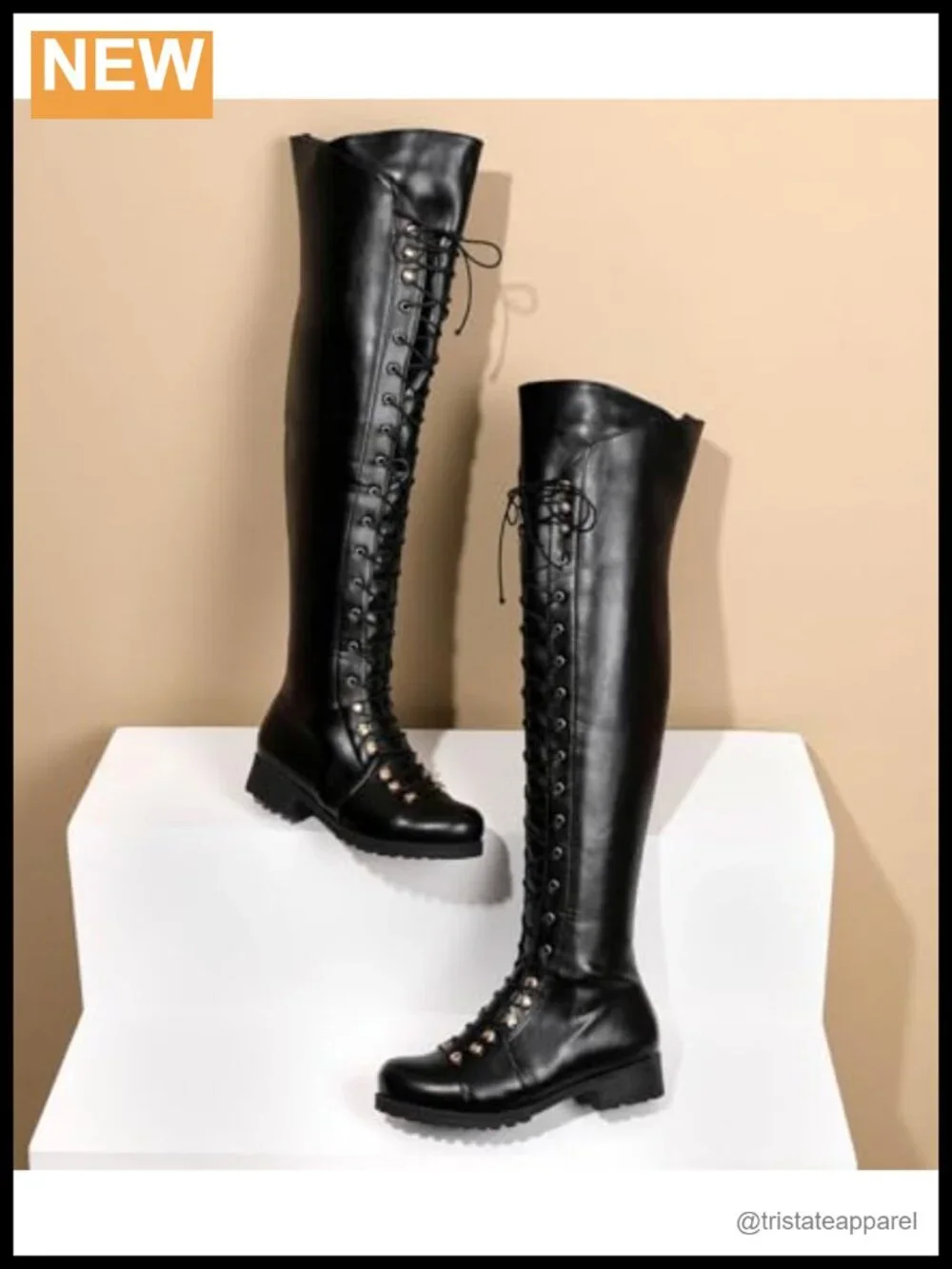 Over the Knee Boots Square Toe Thigh High Boots Low Heel Faux Leather